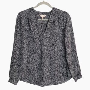 Rebecca Taylor Silk Long-Sleeve Blouse Gray Black V-Neck Popover Top Women’s 2